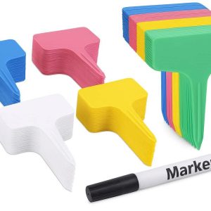 Plastic Plant Labels Set of 100 Waterproof Garden Tags with Marker Pen Colorful T Type Markers for Seedlings Herbs and Potted Flowers