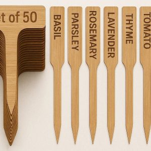 Bamboo Plant Labels Set of 50 Eco Friendly Wooden Garden Tags for Herbs Flowers and Vegetables Sustainable Markers for Indoor and Outdoor Pots