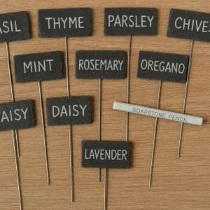 Slate Plant Labels Set of 10 Natural Stone Garden Tags with Metal Stakes and Soapstone Pencil for Elegant Herb and Flower Identification