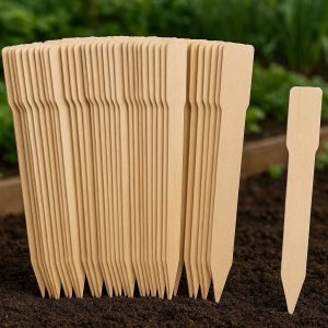 Tall Wooden Plant Labels Set of 40 Large Birch Wood Garden Tags for Raised Beds and Vegetable Gardens Eco Friendly Broad Stakes for Writing