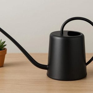 Indoor Watering Can with Long Spout 1.5L Small Houseplant Watering Pot for Succulents and Flowers Stainless Steel Metal Design Matte Black