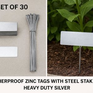 Metal Plant Labels Set of 30 Weatherproof Zinc Tags with Steel Stakes for Outdoor Garden Borders Trees and Perennials Heavy Duty Silver